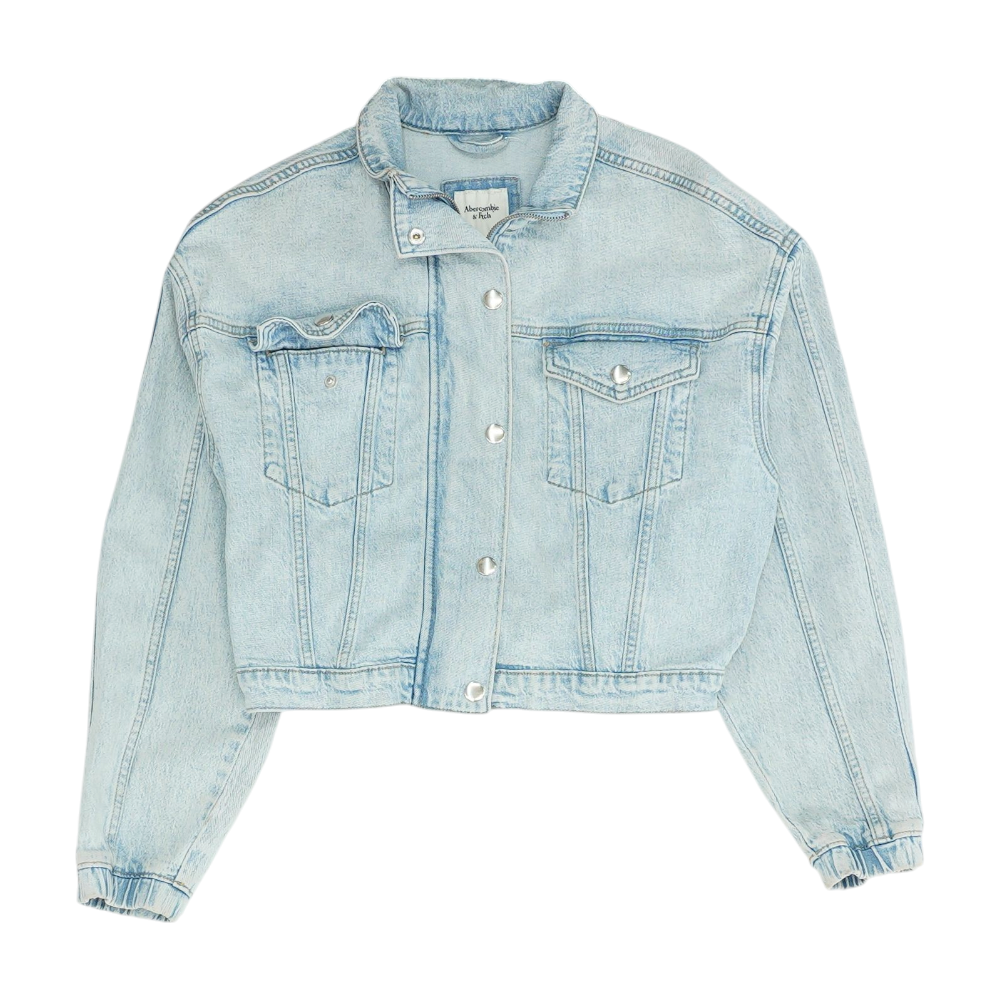Abercrombie & Fitch Blue Solid Denim Jacket – Image 1