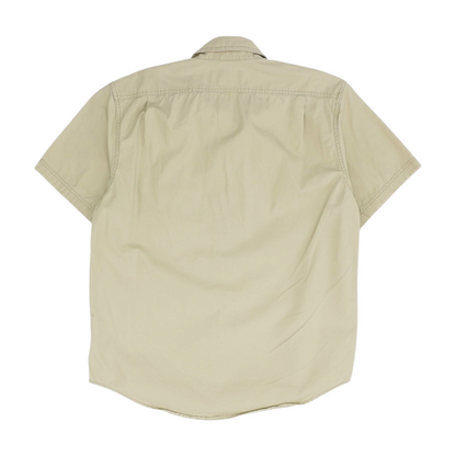 Beige Solid Short Sleeve Button Down