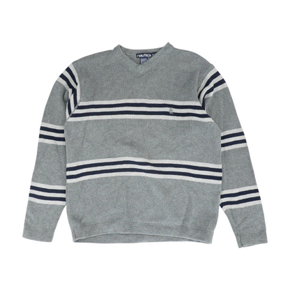 Gray Striped Pullover Sweater