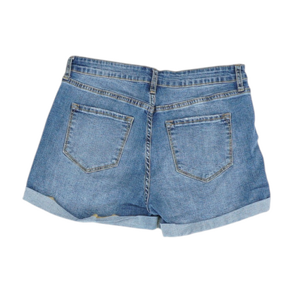 Blue Solid Denim Shorts