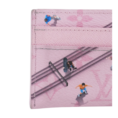 Skateboard Pink Double Card Holder in Monogram Coated Canvas