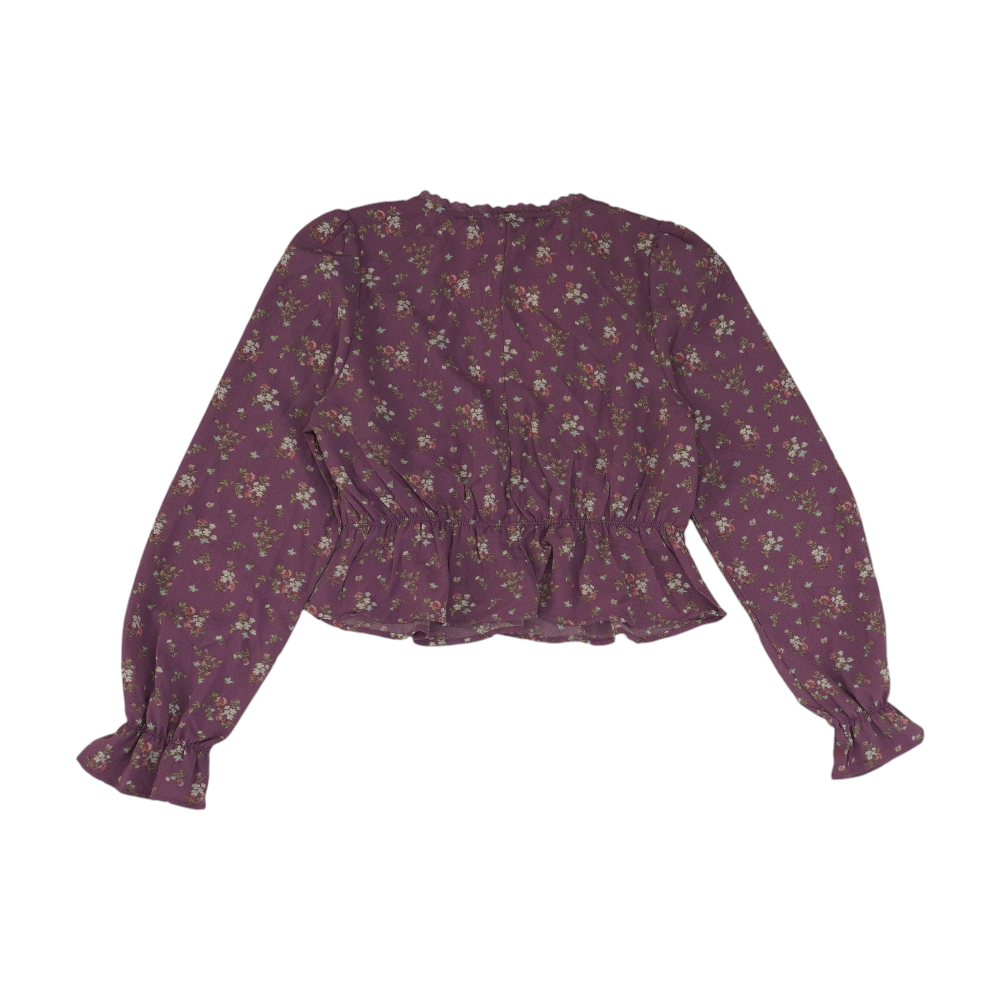 Celebrity Pink Purple Floral Cropped Blouse – Image 2