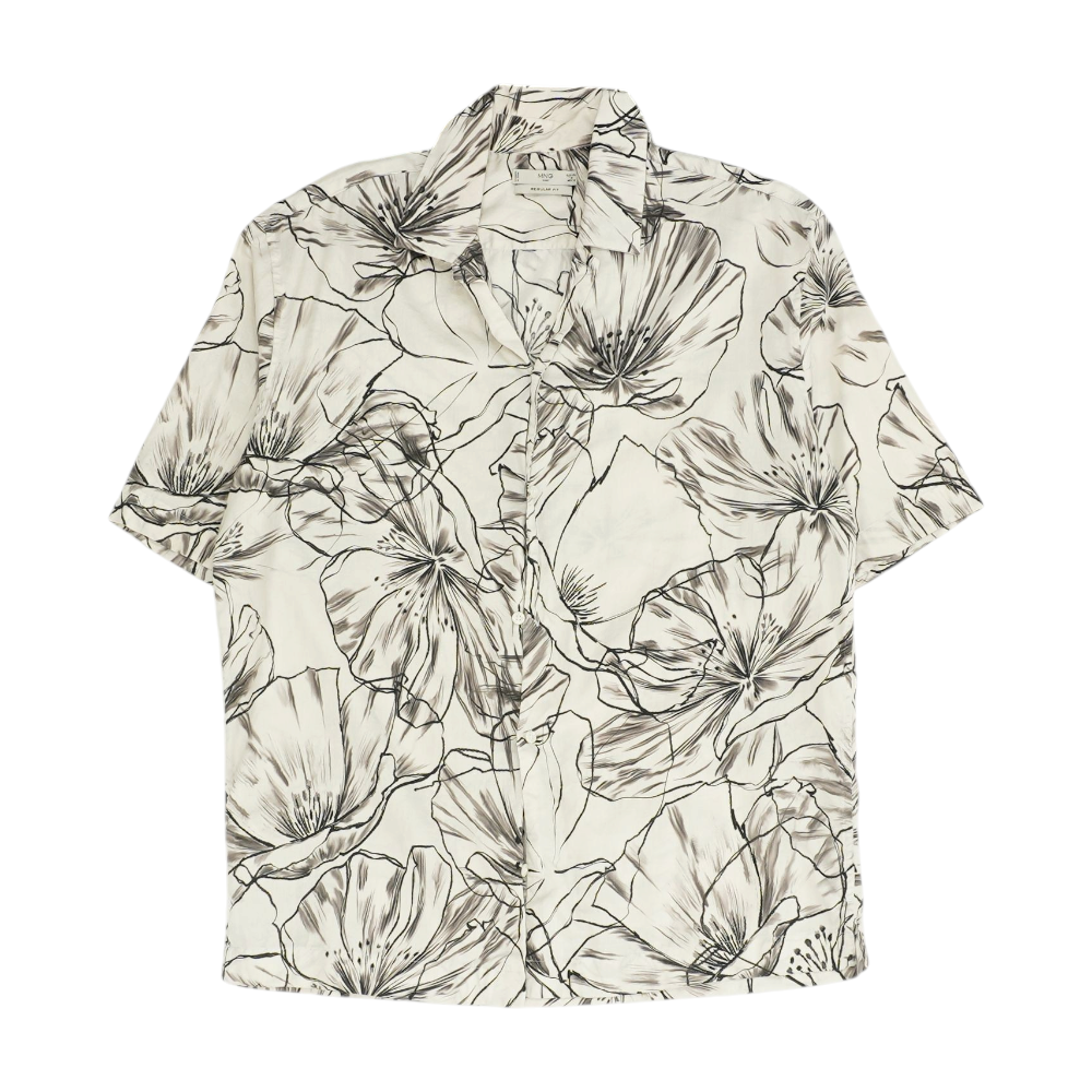 White Floral Short Sleeve Button Down