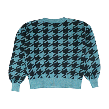 Blue Petite Houndstooth Pullover Sweater