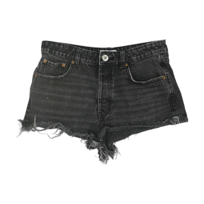 Black Solid Denim Shorts