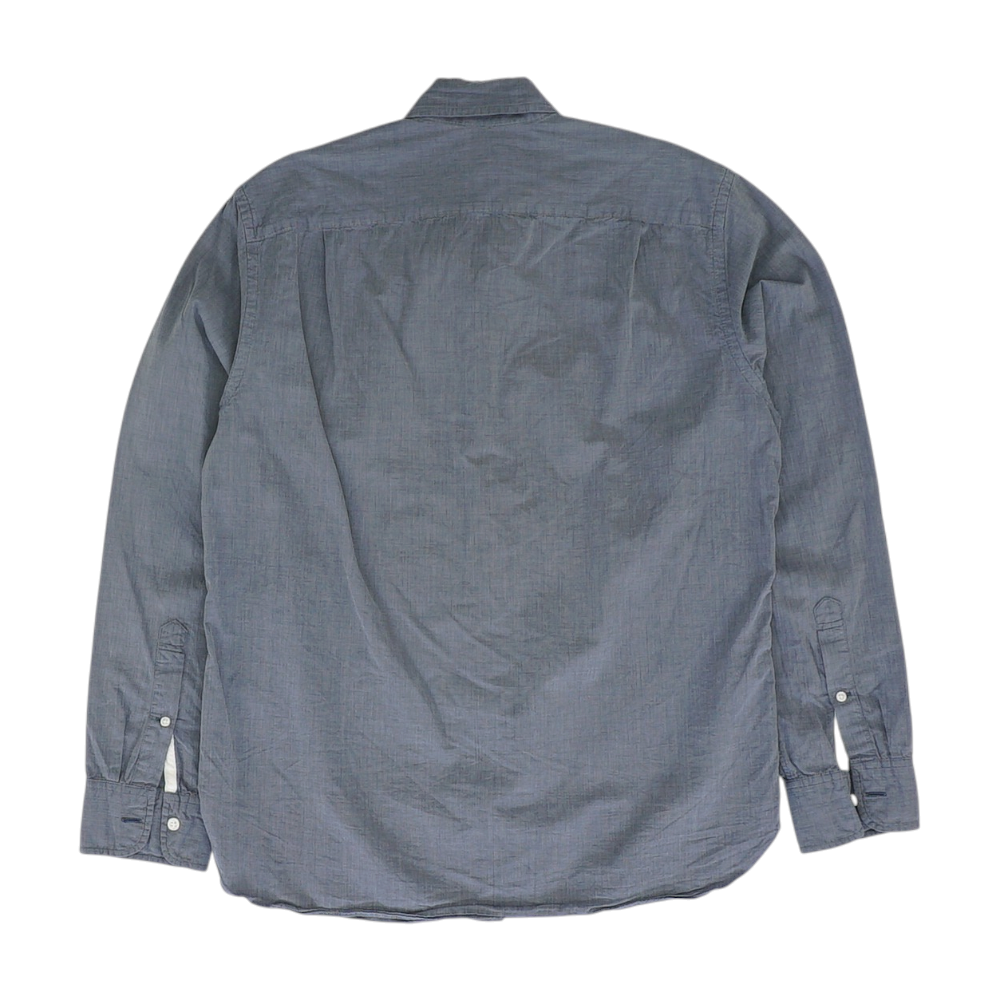 Blue Solid Long Sleeve Button Down
