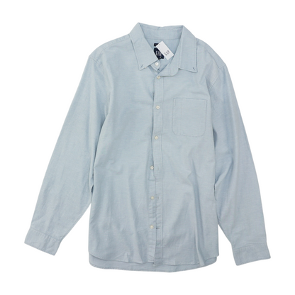 Blue Solid Long Sleeve Button Down