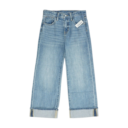 Blue Solid Wide Leg Jeans