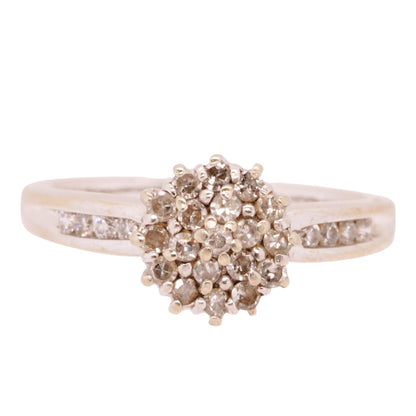 14K White Gold Round Diamond Cluster Engagement Ring