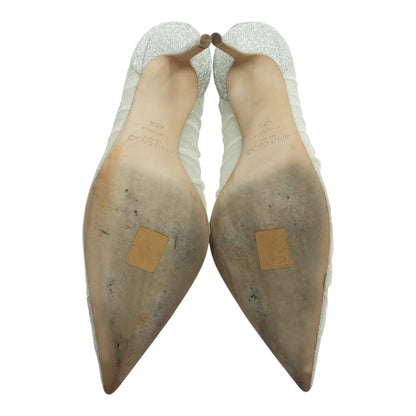 Silver and Ivory Love Glitter-Tulle Pumps 100mm