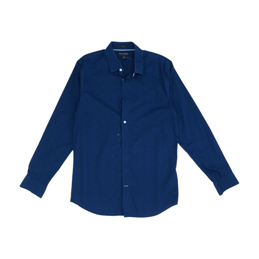 Navy Print Long Sleeve Button Down