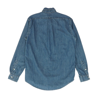Blue Solid Long Sleeve Button Down