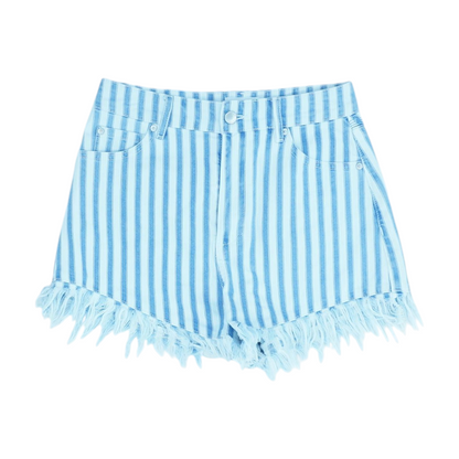 Blue Striped Denim Shorts