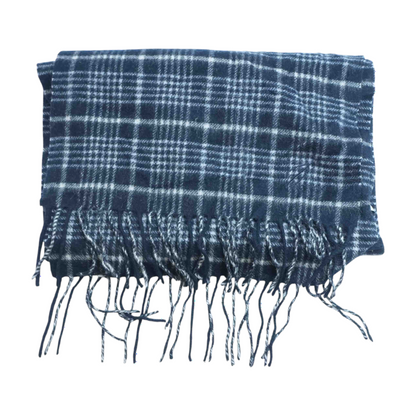 Navy Plaid Wool Scarf