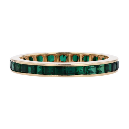 10K Yellow Gold Green Stone Band Ring