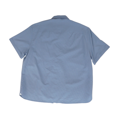 Blue Solid Short Sleeve Button Down