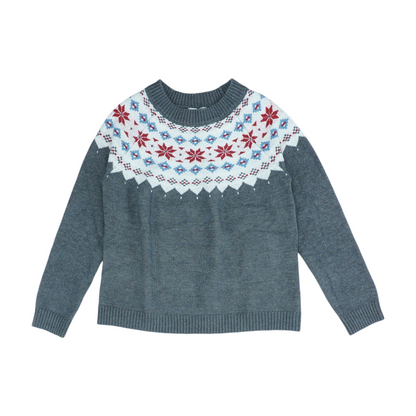 Gray Print Pullover Sweater