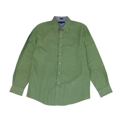 Green Solid Long Sleeve Button Down