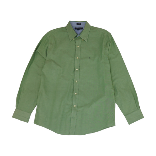 Green Solid Long Sleeve Button Down