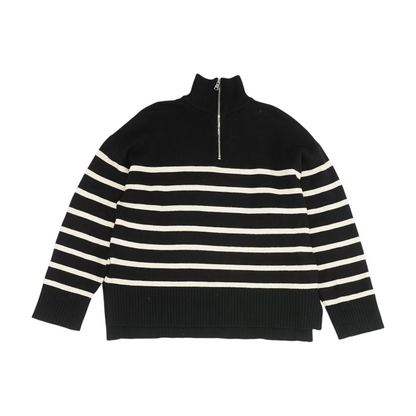 Black Striped 1/4 Zip Sweater