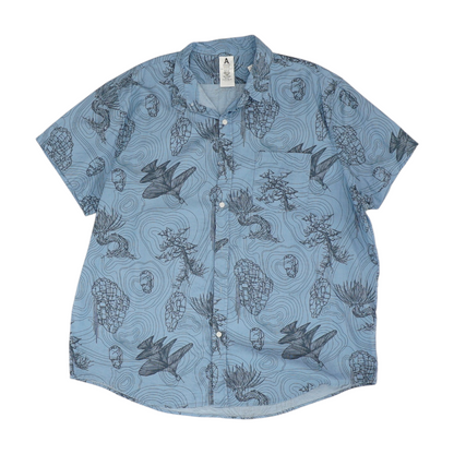Blue Abstract Short Sleeve Button Down