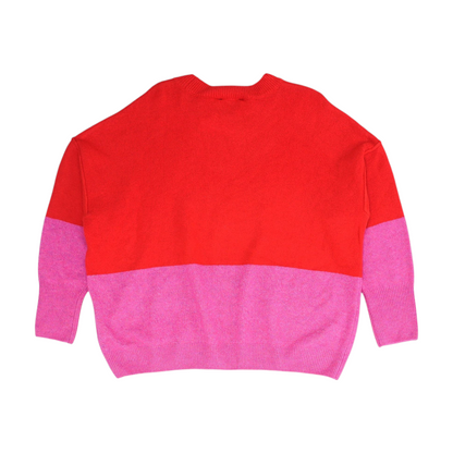 Red Color Block Pullover Sweater