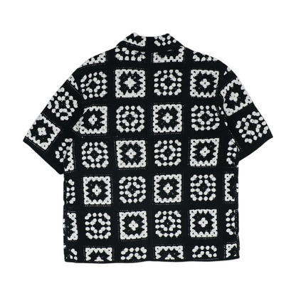 Black Abstract Short Sleeve Button Down