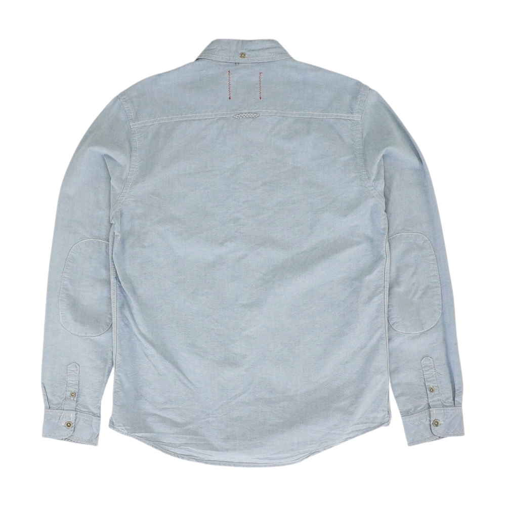 Blue Solid Long Sleeve Button Down