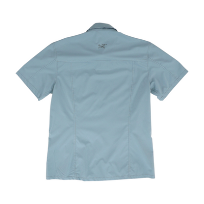 Blue Solid Short Sleeve Button Down