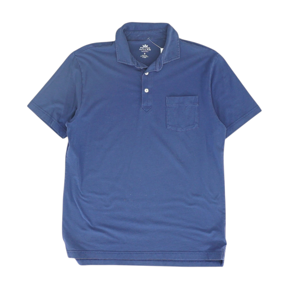 Blue Solid Short Sleeve Polo