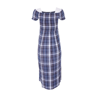 Navy Plaid Midi Dress