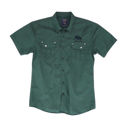 Green Solid Short Sleeve Button Down