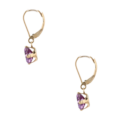 10K Yellow Gold Purple Stone Dangle Earrings