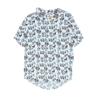 White Abstract Short Sleeve Button Down
