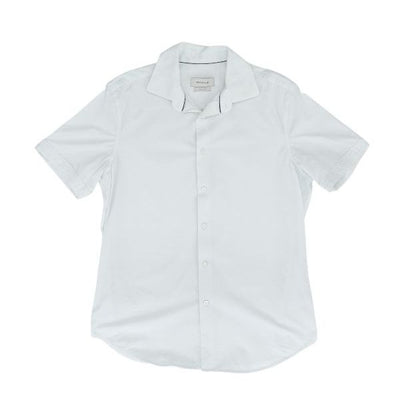 White Solid Short Sleeve Button Down
