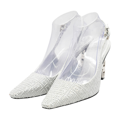 Silver G Cube Embellished Satin Slingback Pumps