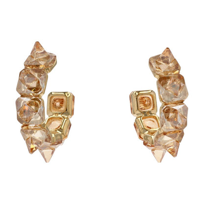 Gold Tone Crystal Matrix Hoop Earrings