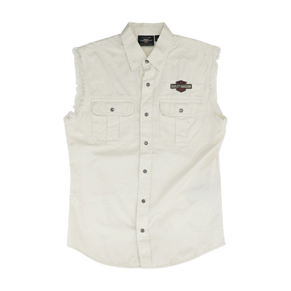 Beige Solid Short Sleeve Button Down
