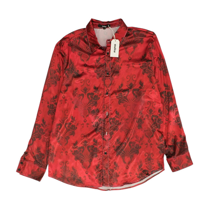 Red Print Long Sleeve Button Down