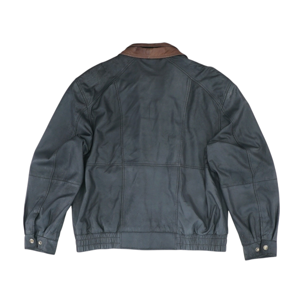 Black Color Block Leather Jacket