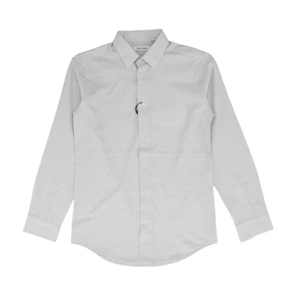 White Geometric Long Sleeve Button Down