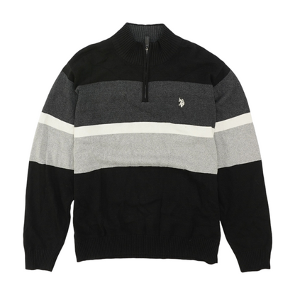 Black Color Block 1/4 Zip Sweater