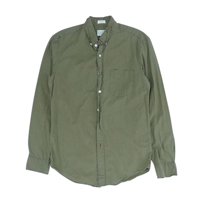 Green Solid Long Sleeve Button Down