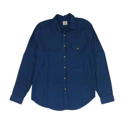 Blue Solid Long Sleeve Button Down