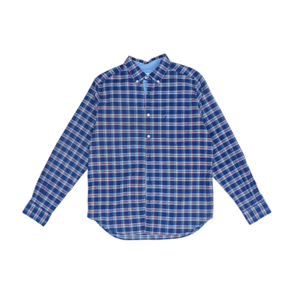 Navy Plaid Long Sleeve Button Down