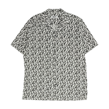 White Print Short Sleeve Button Down