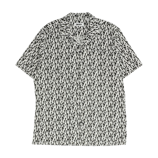 White Print Short Sleeve Button Down