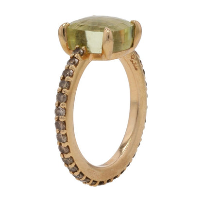 7/8 Ct 18K Gold Diamond And Prasiolite Nude Cocktail Ring