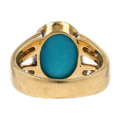 3/8 Ct 14K Gold Oval Blue Stone With Channel Set Round Diamond Cocktail Ring