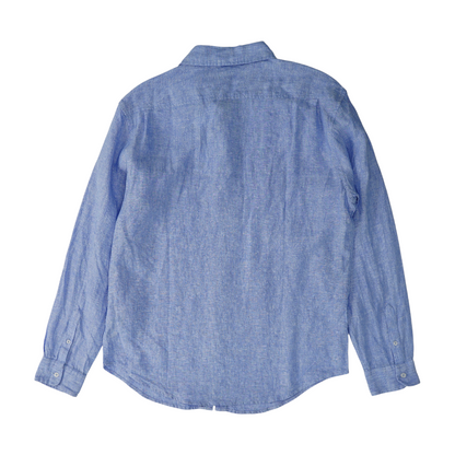 Blue Solid Long Sleeve Button Down